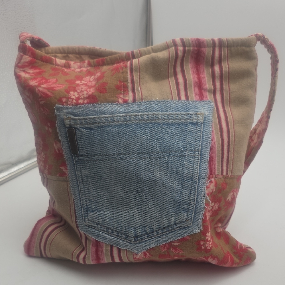 Hande Made Floral and Denim Patchwork Shoulder Bag